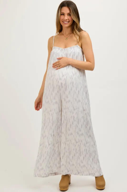 Grey Printed Wide Leg Sleeveless Maternity Jumpsuit sold by Pinkblush