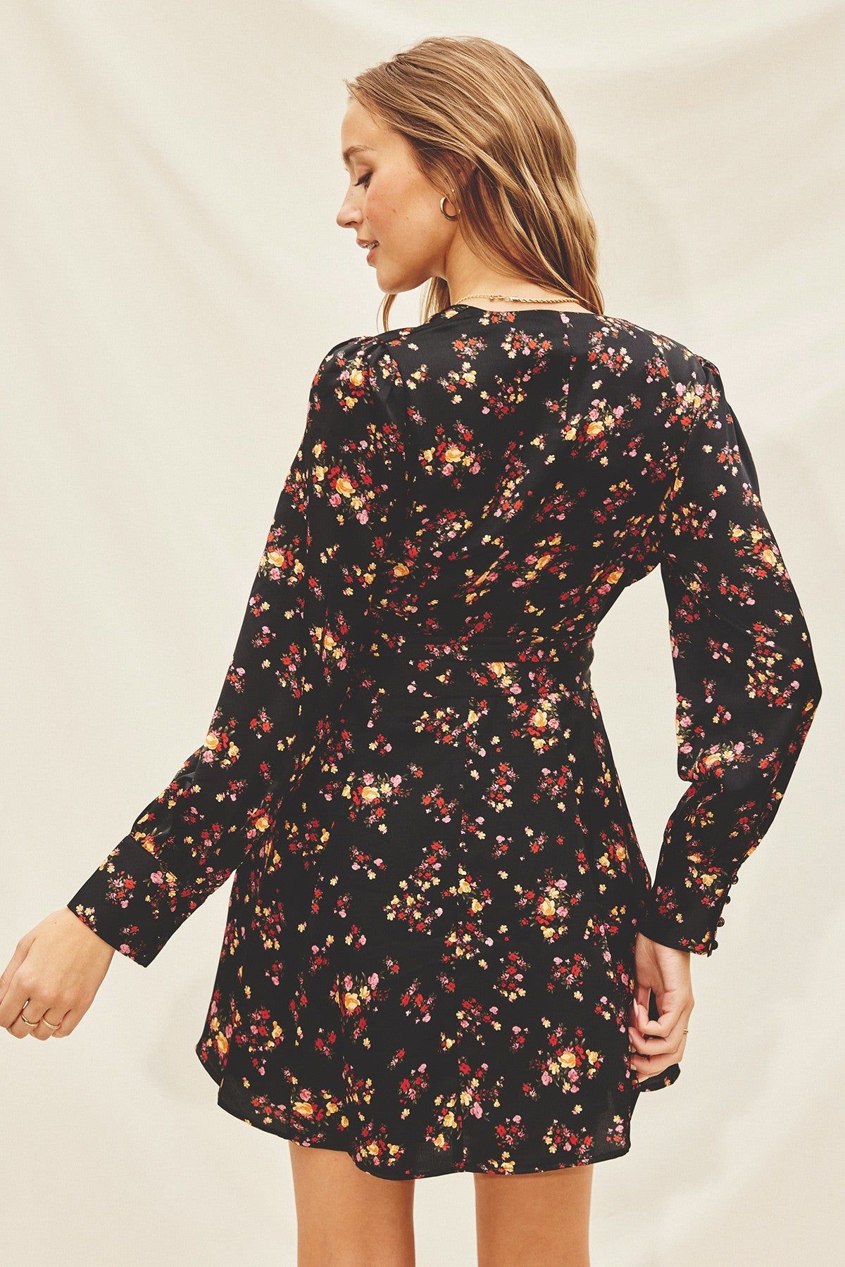 Black Dainty Floral Mini Wrap Dress sold by Pinkblush product image thumbnail 2