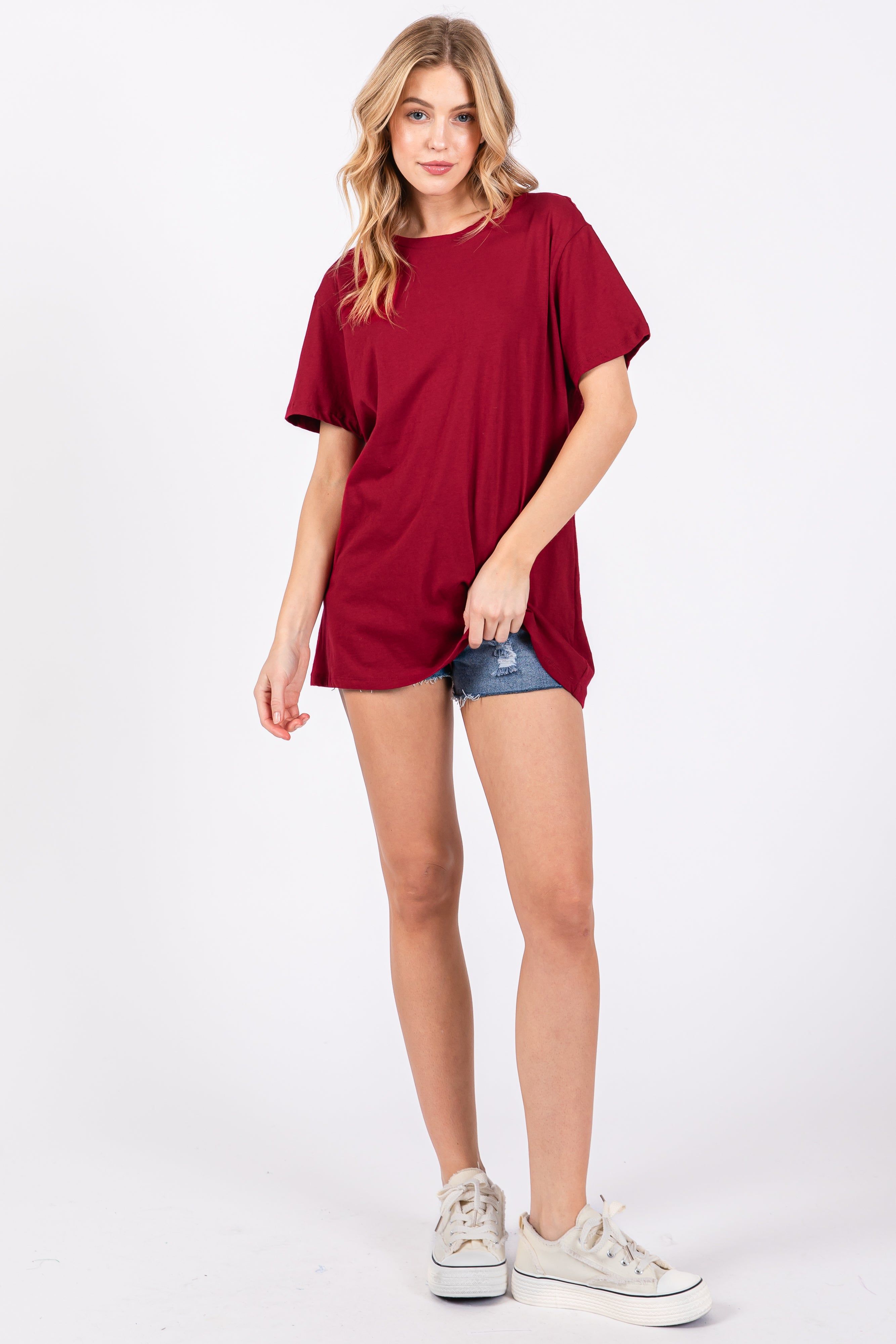 Light Burgundy Oversized Short Sleeve Top sold by Pinkblush product image thumbnail 4