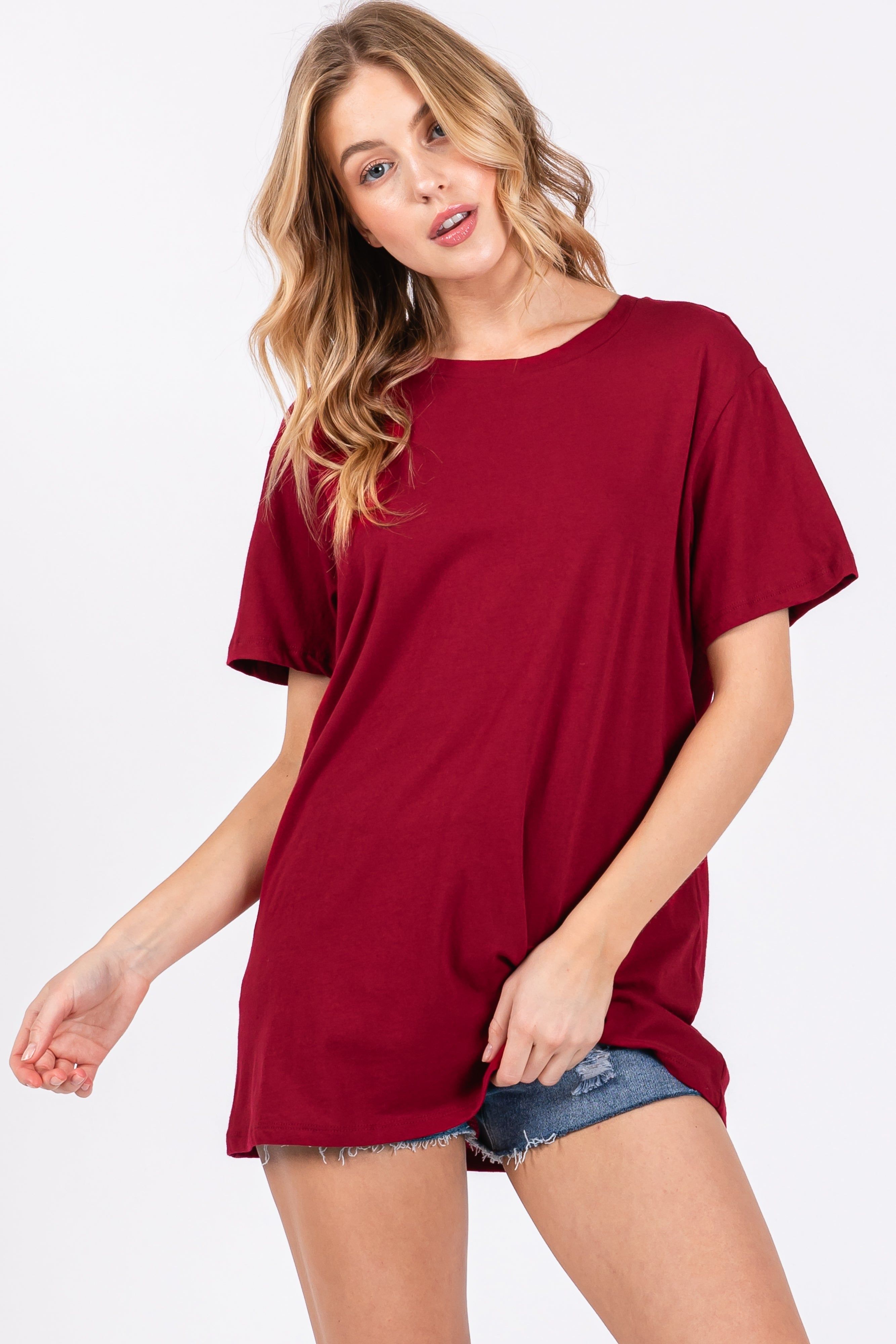 Light Burgundy Oversized Short Sleeve Top sold by Pinkblush