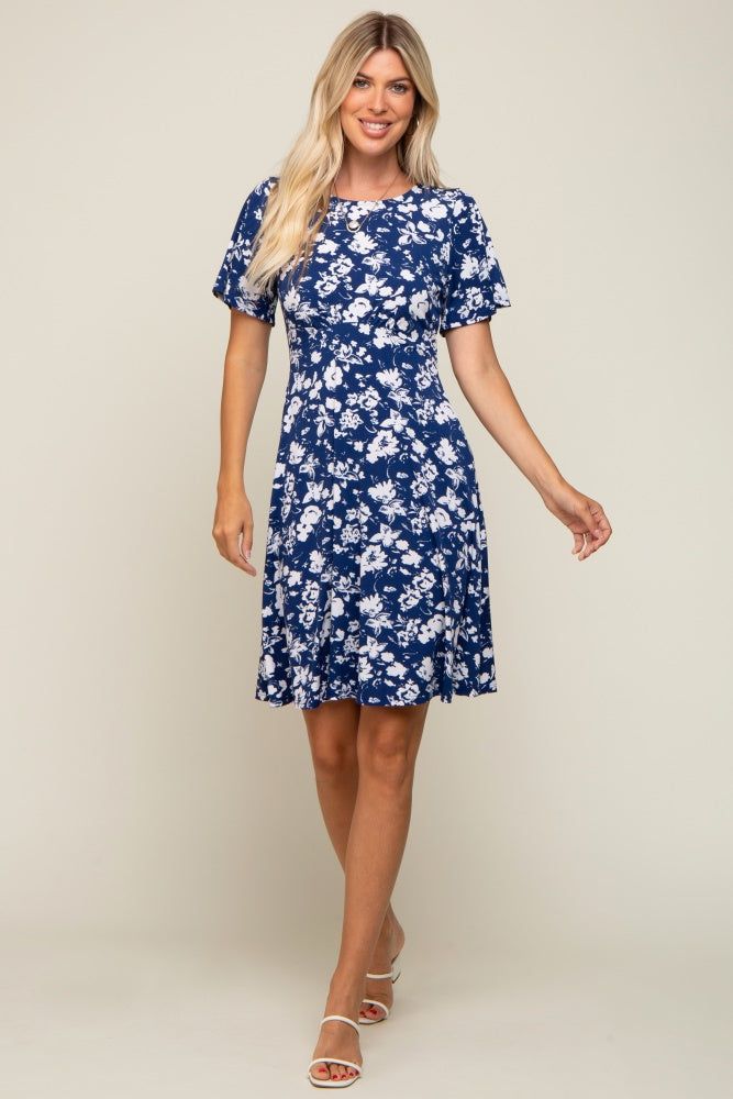 Navy Blue Floral Short Sleeve Dress sold by Pinkblush product image thumbnail 5