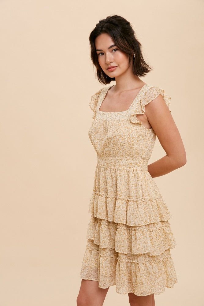 Yellow Floral Chiffon Tiered Mini Dress sold by Pinkblush product image thumbnail 3