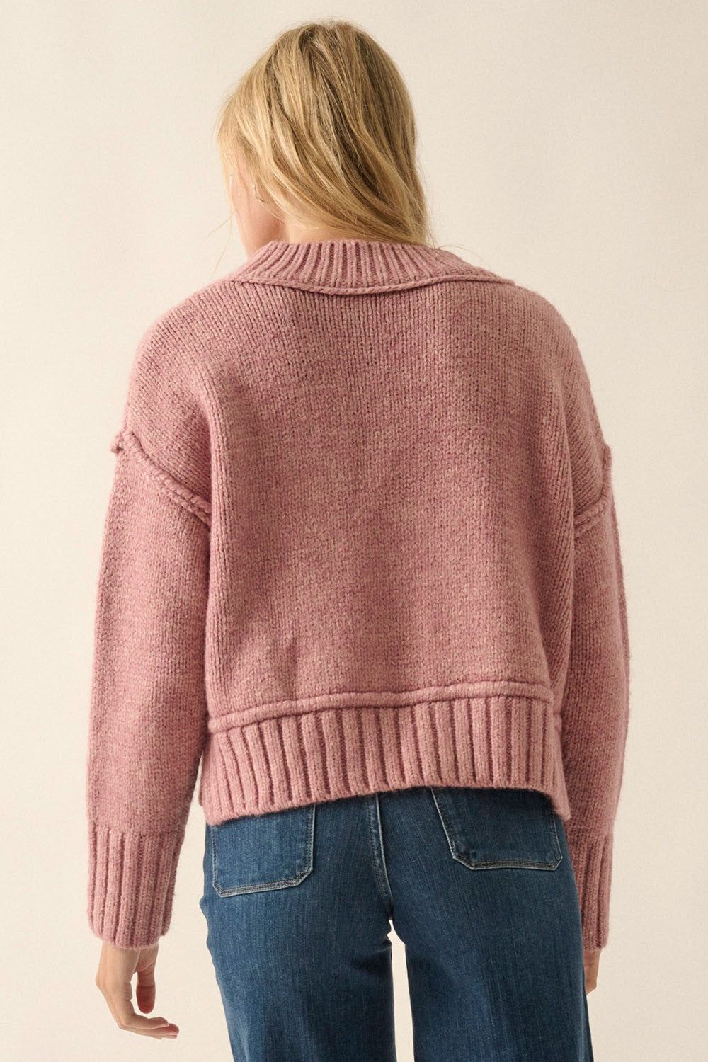 Pink Solid Round Neck Expose Seam Sweater sold by Pinkblush product image thumbnail 4