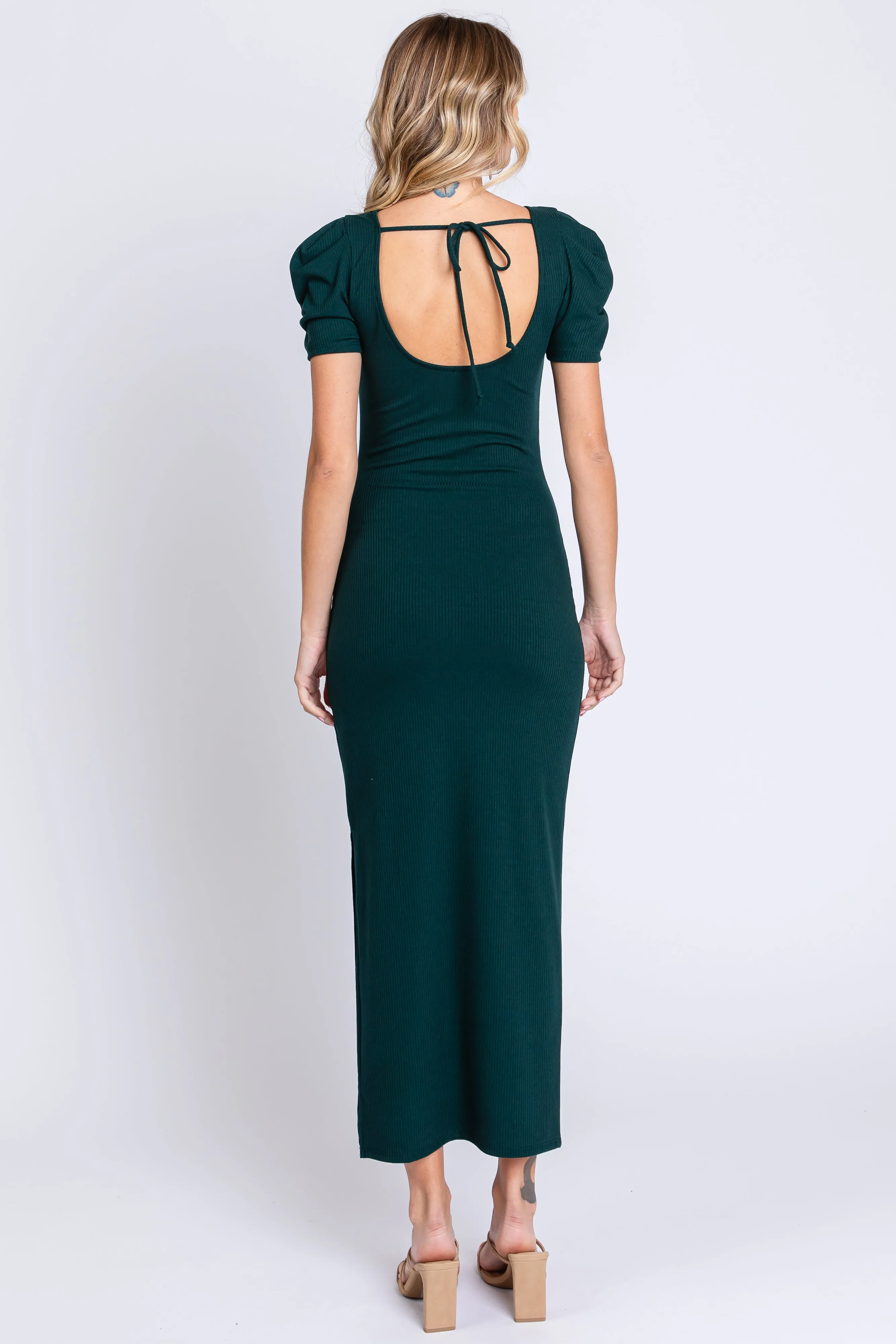 Hunter Green Ribbed Square Neck Side Slit Dress sold by Pinkblush product image thumbnail 3