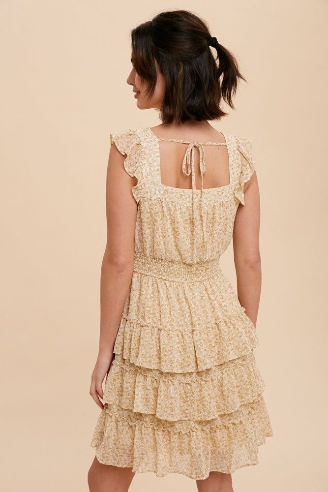 Yellow Floral Chiffon Tiered Mini Dress sold by Pinkblush product image thumbnail 4