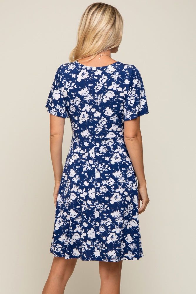 Navy Blue Floral Short Sleeve Dress sold by Pinkblush product image thumbnail 3