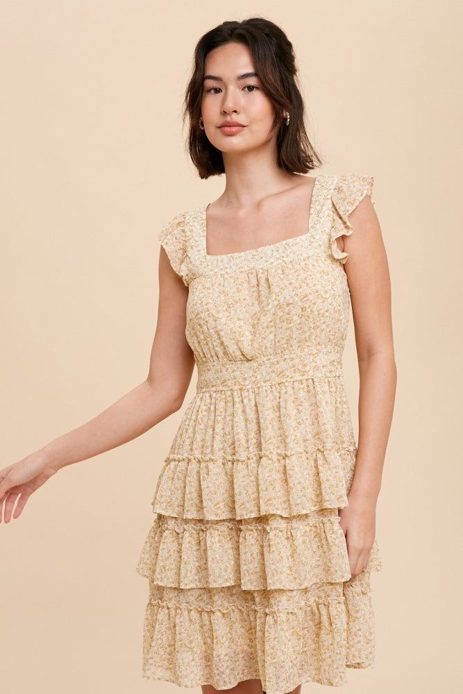 Yellow Floral Chiffon Tiered Mini Dress sold by Pinkblush product image thumbnail 2