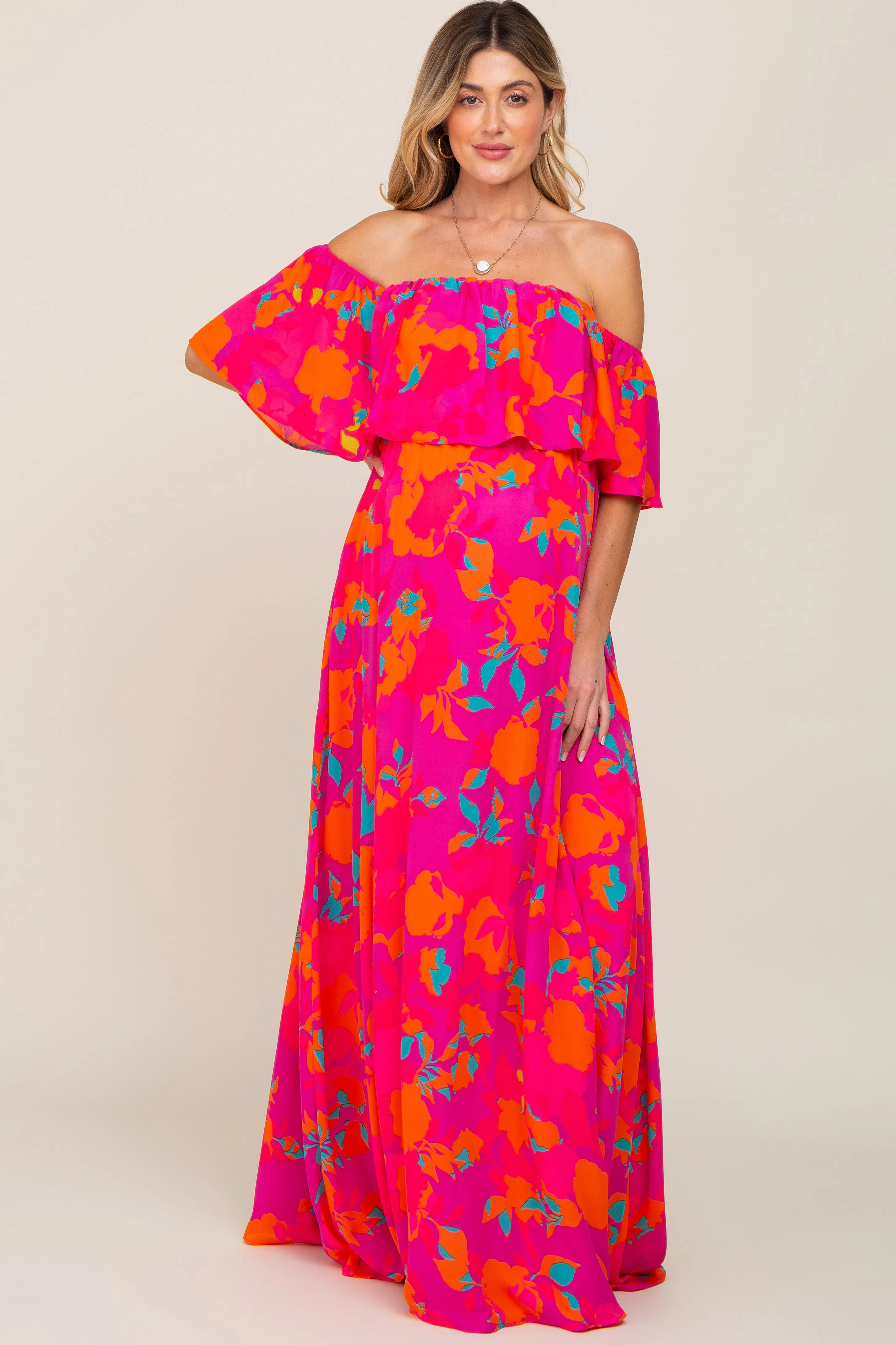 Fuchsia Floral Strapless Flounce Maternity Maxi Dress sold by Pinkblush product image thumbnail 4