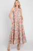 Blue Floral Ruffle Mock Neck Tiered Maxi Dress sold by Pinkblush