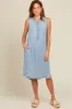 Light Blue Chambray Button Up Fringe Sleeveless Maternity Dress sold by Pinkblush