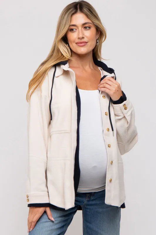Ivory Soft Hooded Maternity Shacket sold by Pinkblush