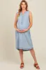 Light Blue Chambray Button Up Fringe Sleeveless Maternity Dress sold by Pinkblush