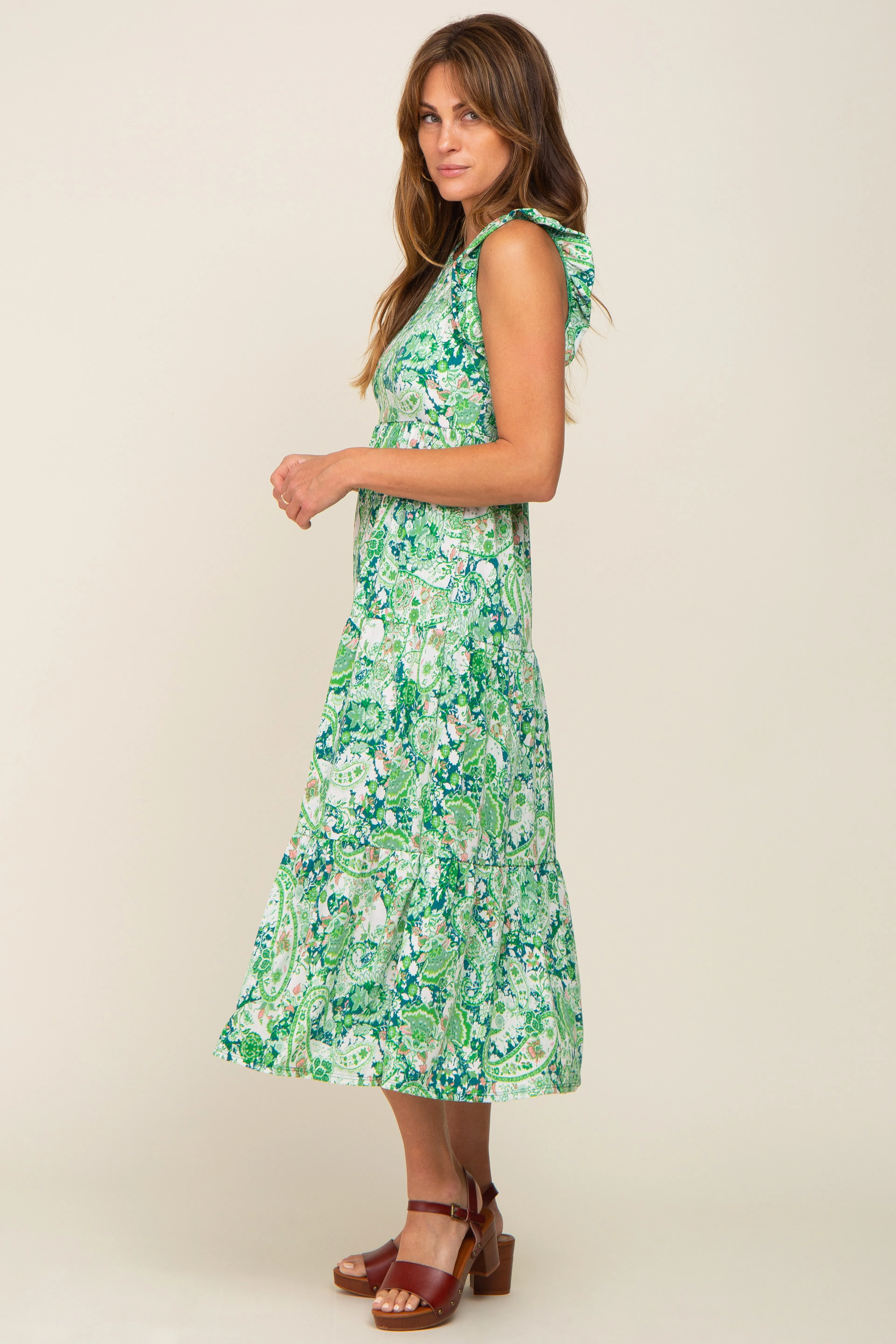 Green Floral Paisley Tiered Midi Dress sold by Pinkblush product image thumbnail 2