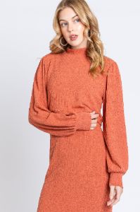 Rust Rib Knit Mock Neck Nursing Dress sold by Pinkblush