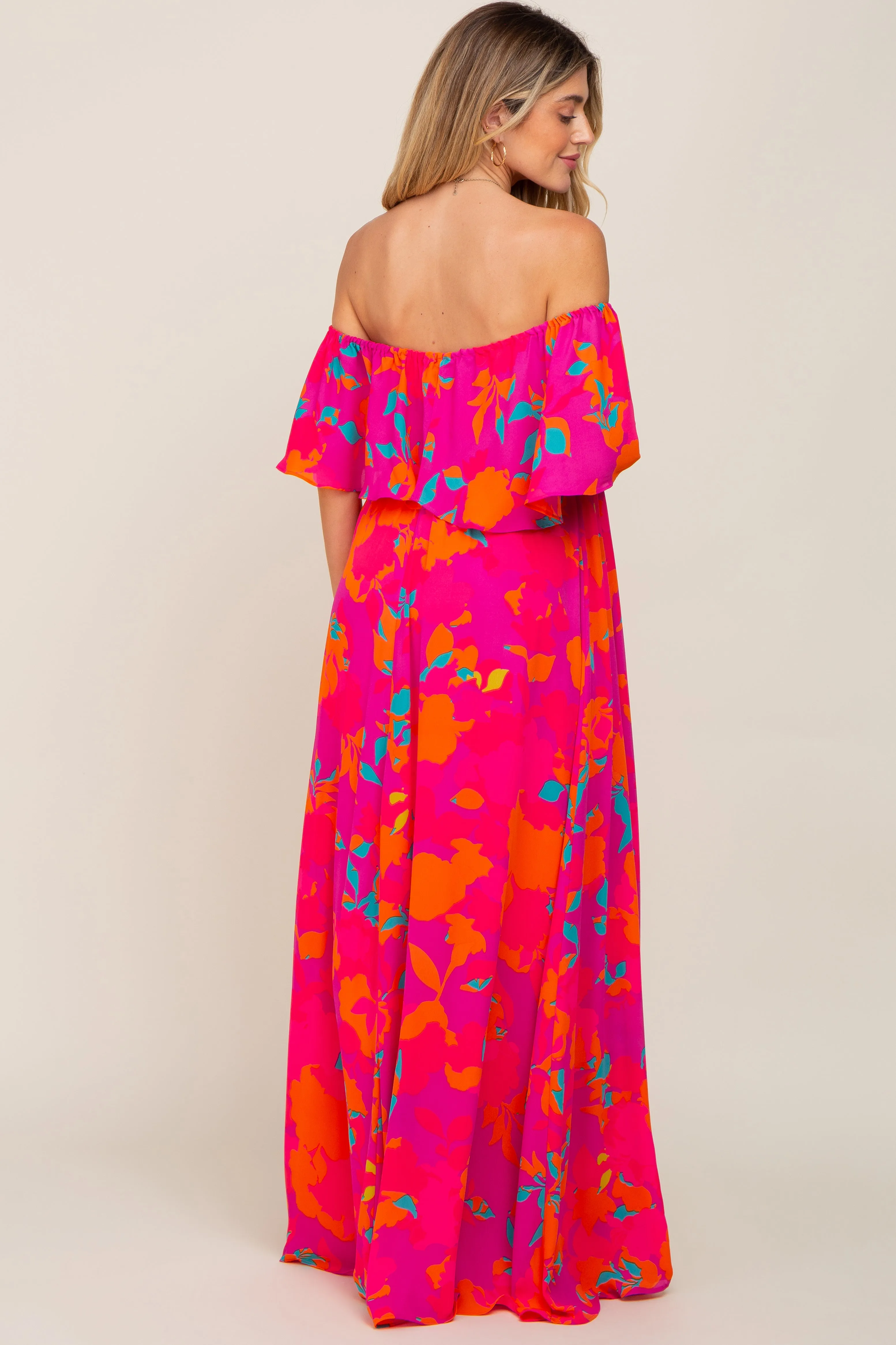 Fuchsia Floral Strapless Flounce Maternity Maxi Dress sold by Pinkblush product image thumbnail 3