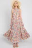 Blue Floral Ruffle Mock Neck Tiered Maxi Dress sold by Pinkblush