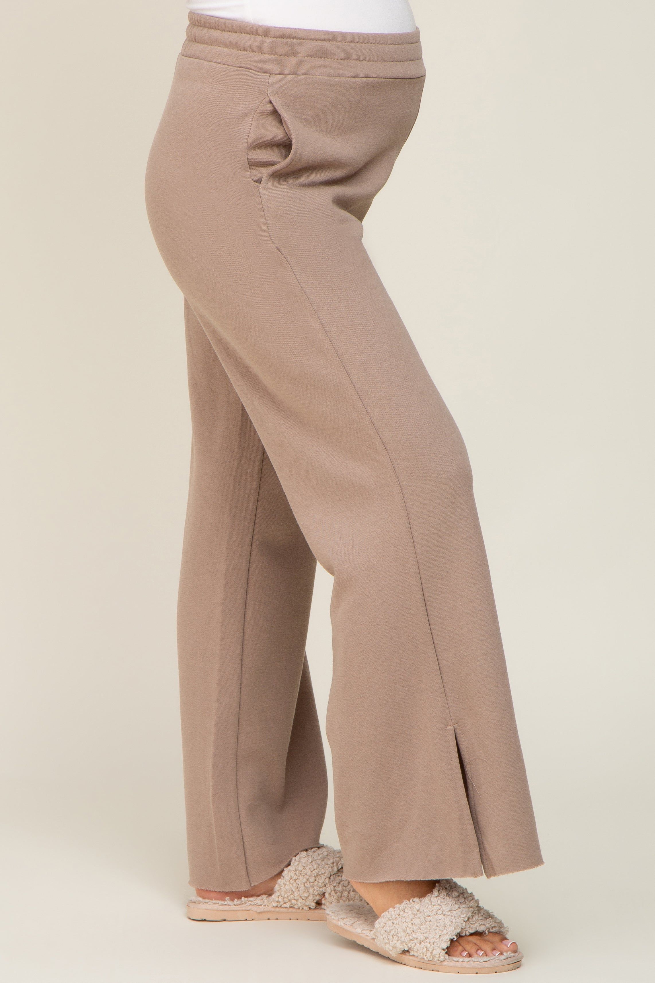 Taupe Soft Wide Leg Side Slit Maternity Sweatpants sold by Pinkblush product image thumbnail 4