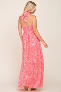 Coral Floral Halter Neck Maxi Dress sold by Pinkblush