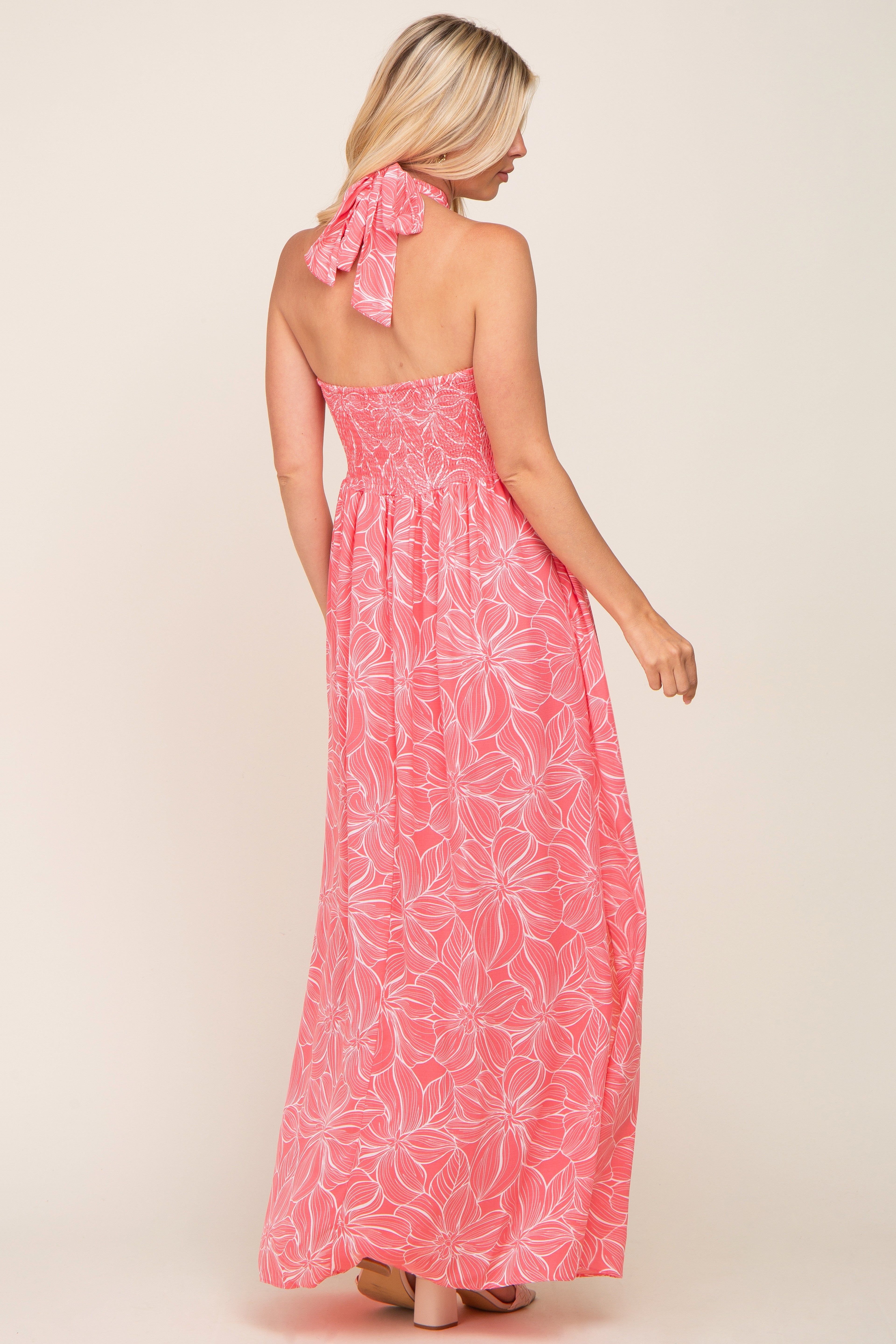Coral Floral Halter Neck Maxi Dress sold by Pinkblush product image thumbnail 3