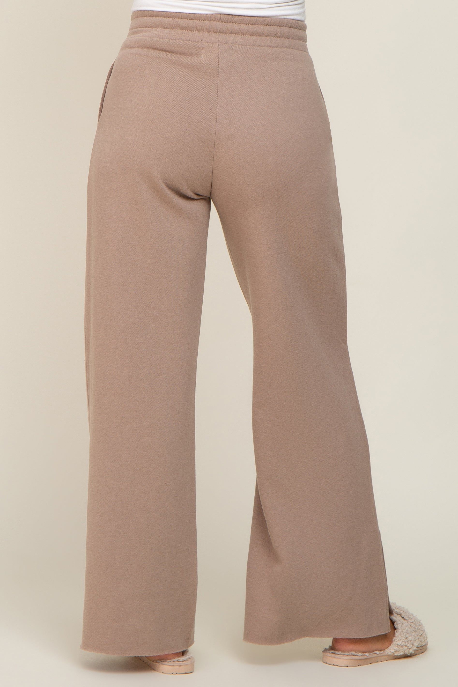 Taupe Soft Wide Leg Side Slit Maternity Sweatpants sold by Pinkblush product image thumbnail 5