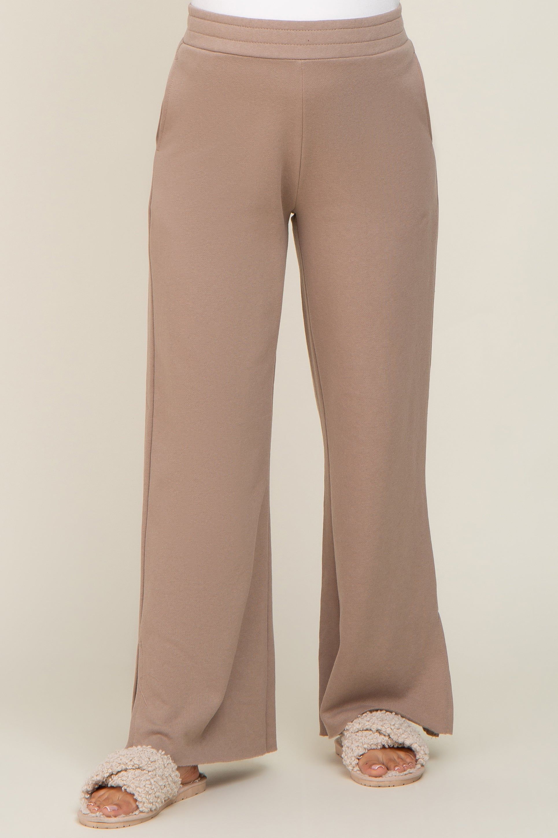 Taupe Soft Wide Leg Side Slit Maternity Sweatpants sold by Pinkblush product image thumbnail 3