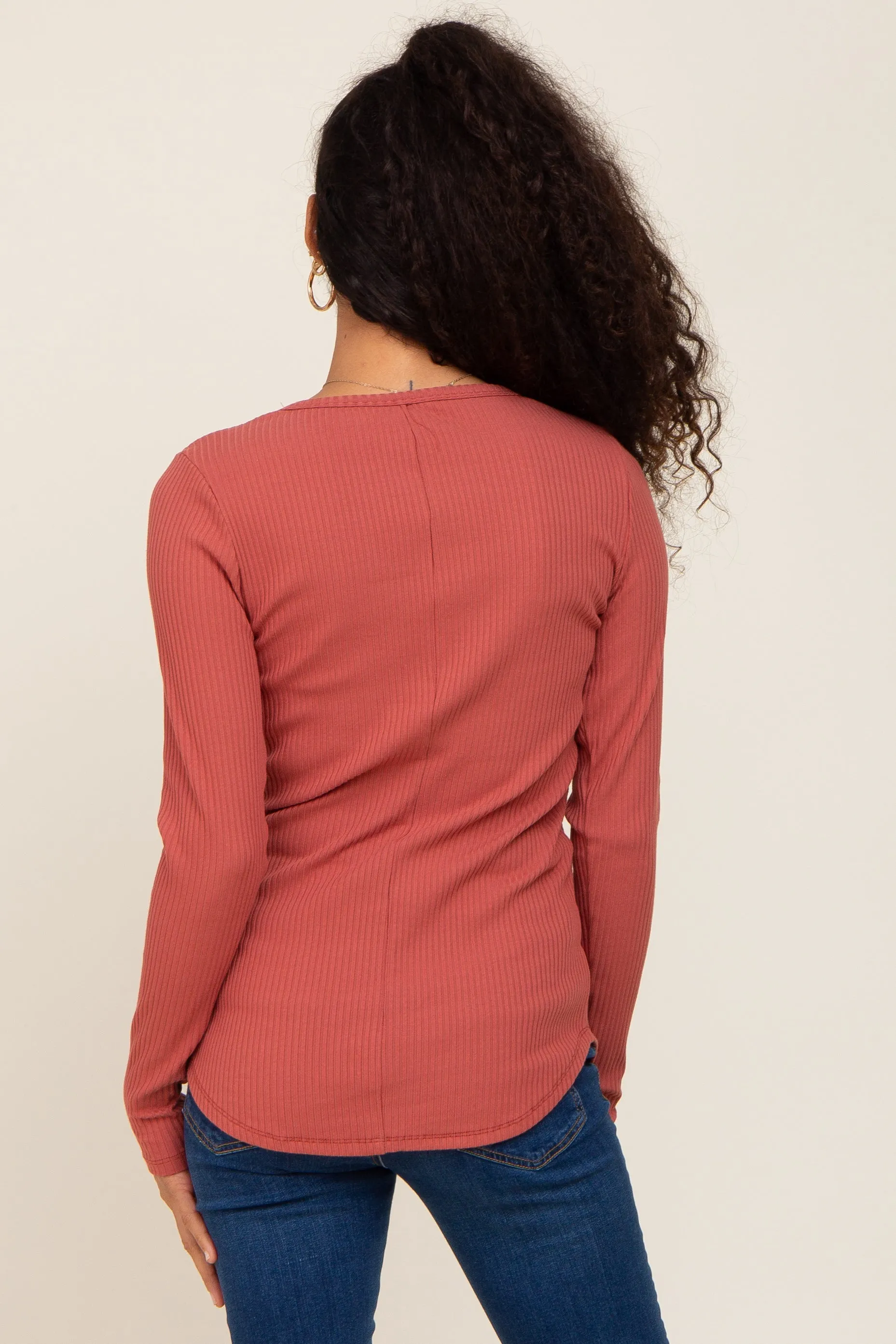 Rust Ribbed Scoop Neck Long Sleeve Top sold by Pinkblush product image thumbnail 3