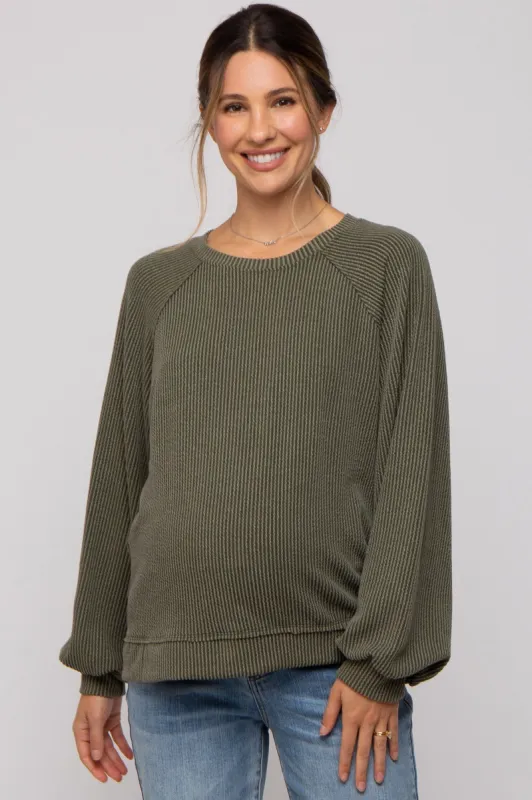 Olive Ribbed Maternity Pullover Top sold by Pinkblush