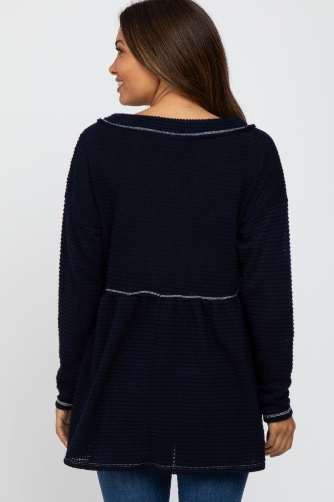Navy Waffle Knit Maternity Peplum Top sold by Pinkblush product image thumbnail 3