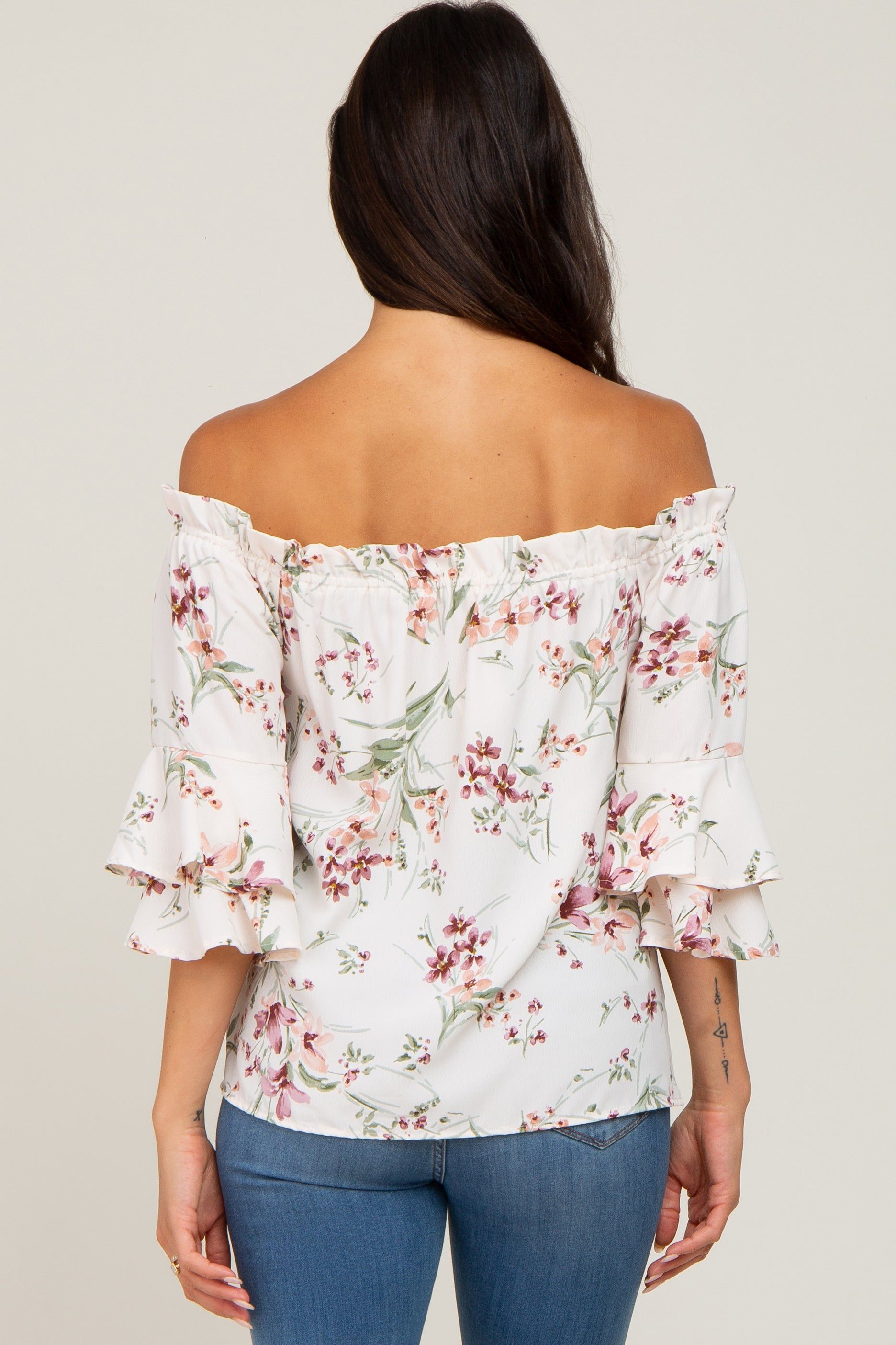 Cream Floral Off Shoulder Blouse sold by Pinkblush product image thumbnail 3