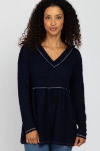 Navy Waffle Knit Maternity Peplum Top sold by Pinkblush