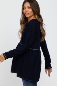 Navy Waffle Knit Maternity Peplum Top sold by Pinkblush