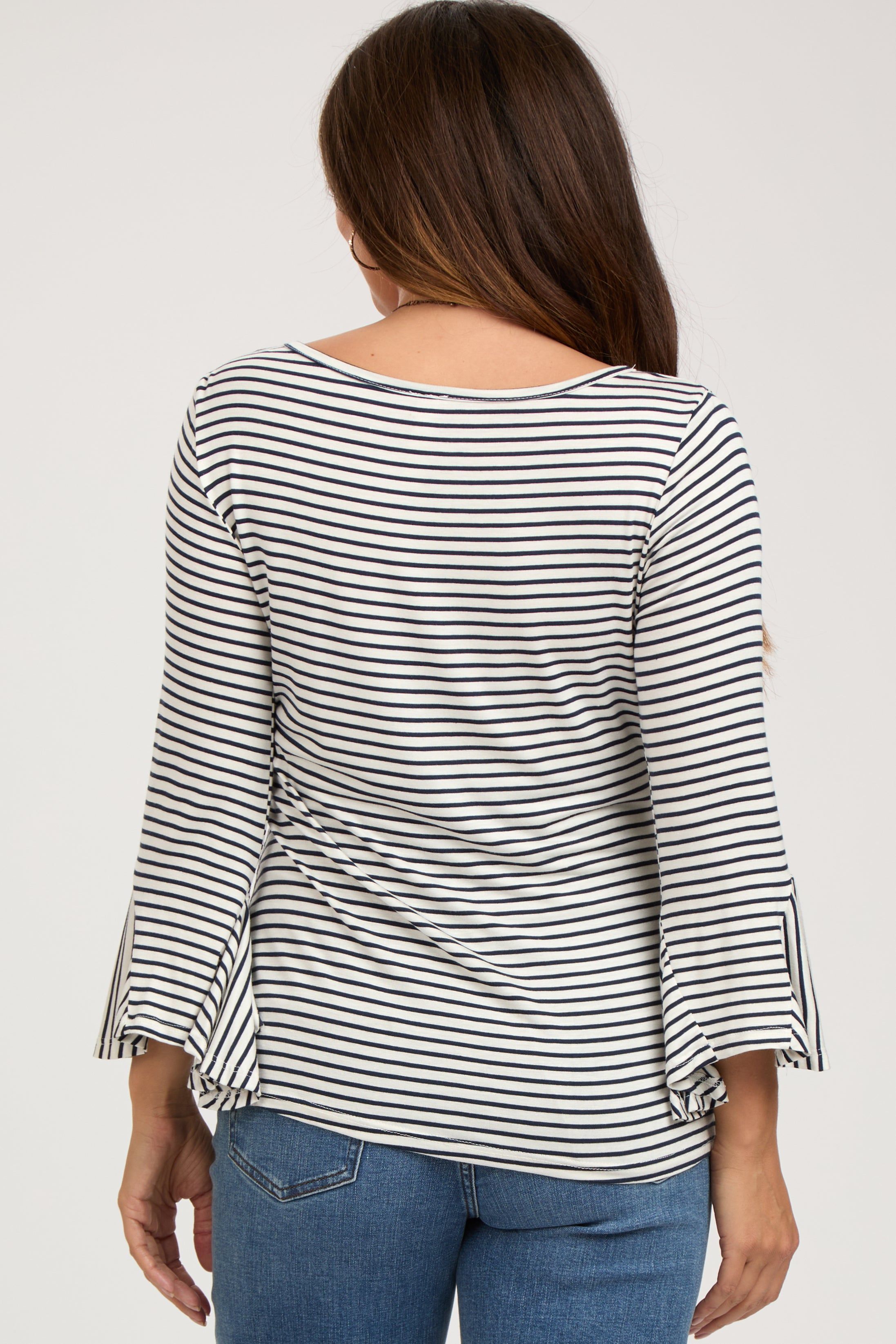 Navy Blue Striped Maternity 3/4 Sleeve Top sold by Pinkblush product image thumbnail 3