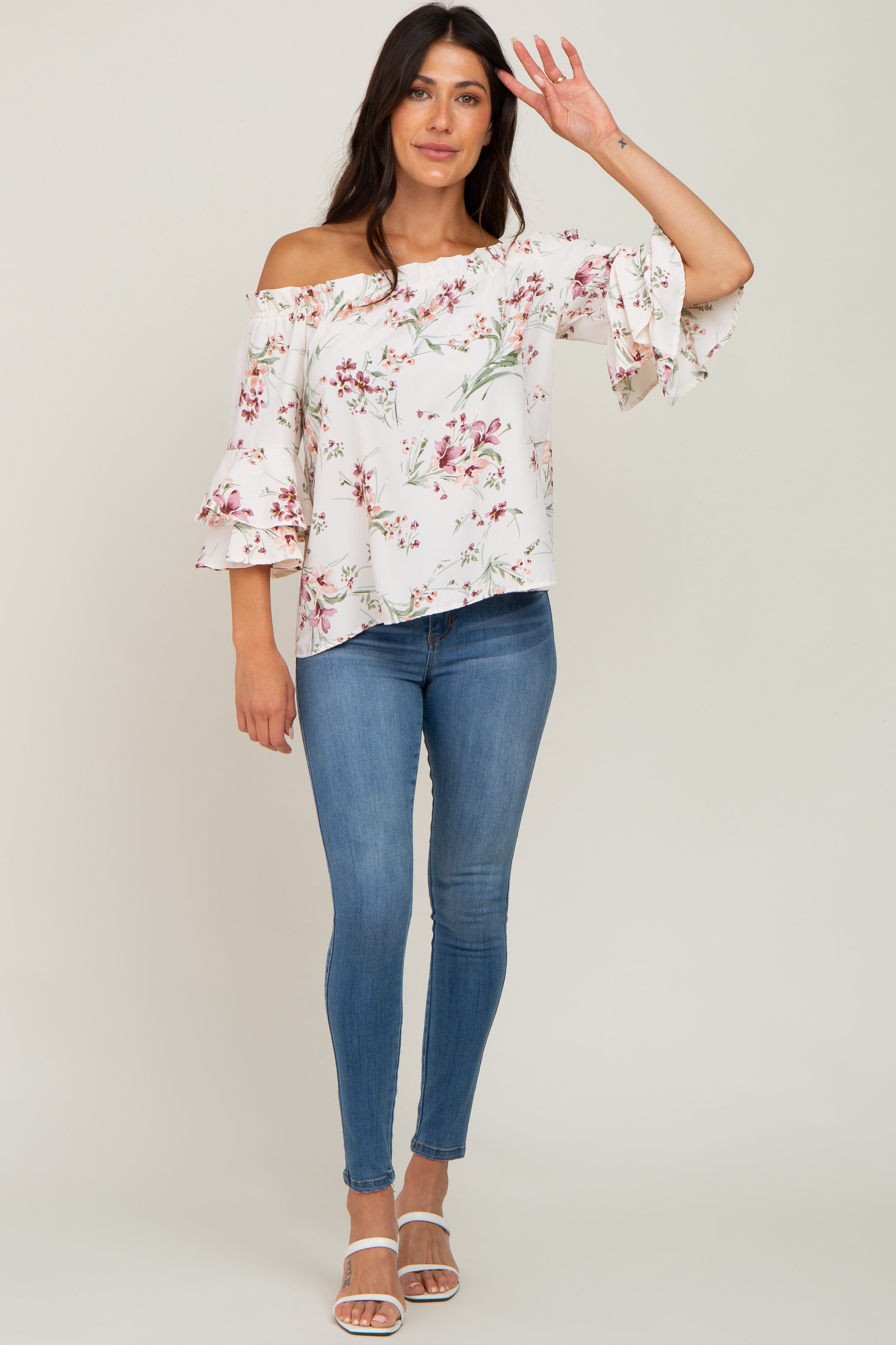 Cream Floral Off Shoulder Blouse sold by Pinkblush product image thumbnail 4