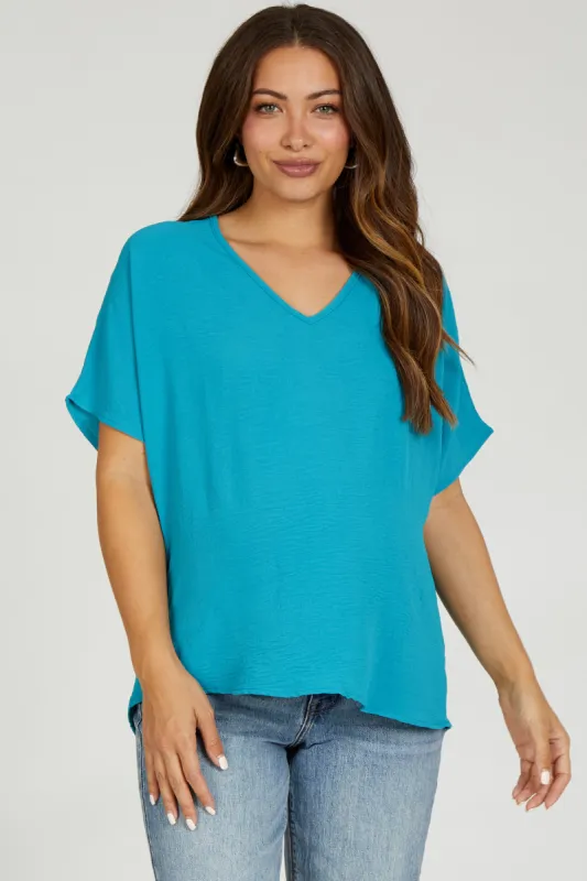 Turquoise Short Sleeve Maternity Blouse sold by Pinkblush