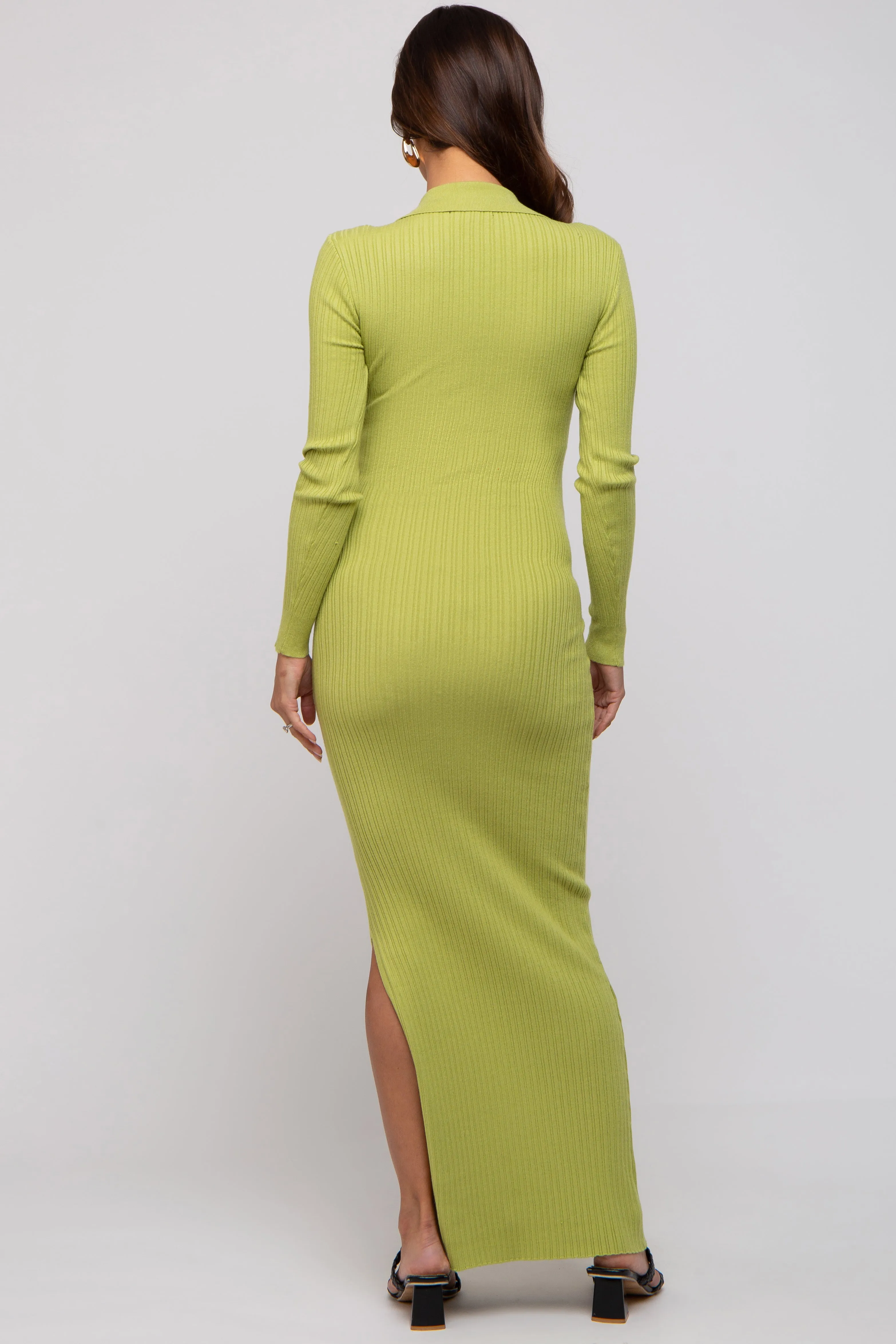 Lime Rib Knit Collared Maternity Maxi Dress sold by Pinkblush product image thumbnail 3