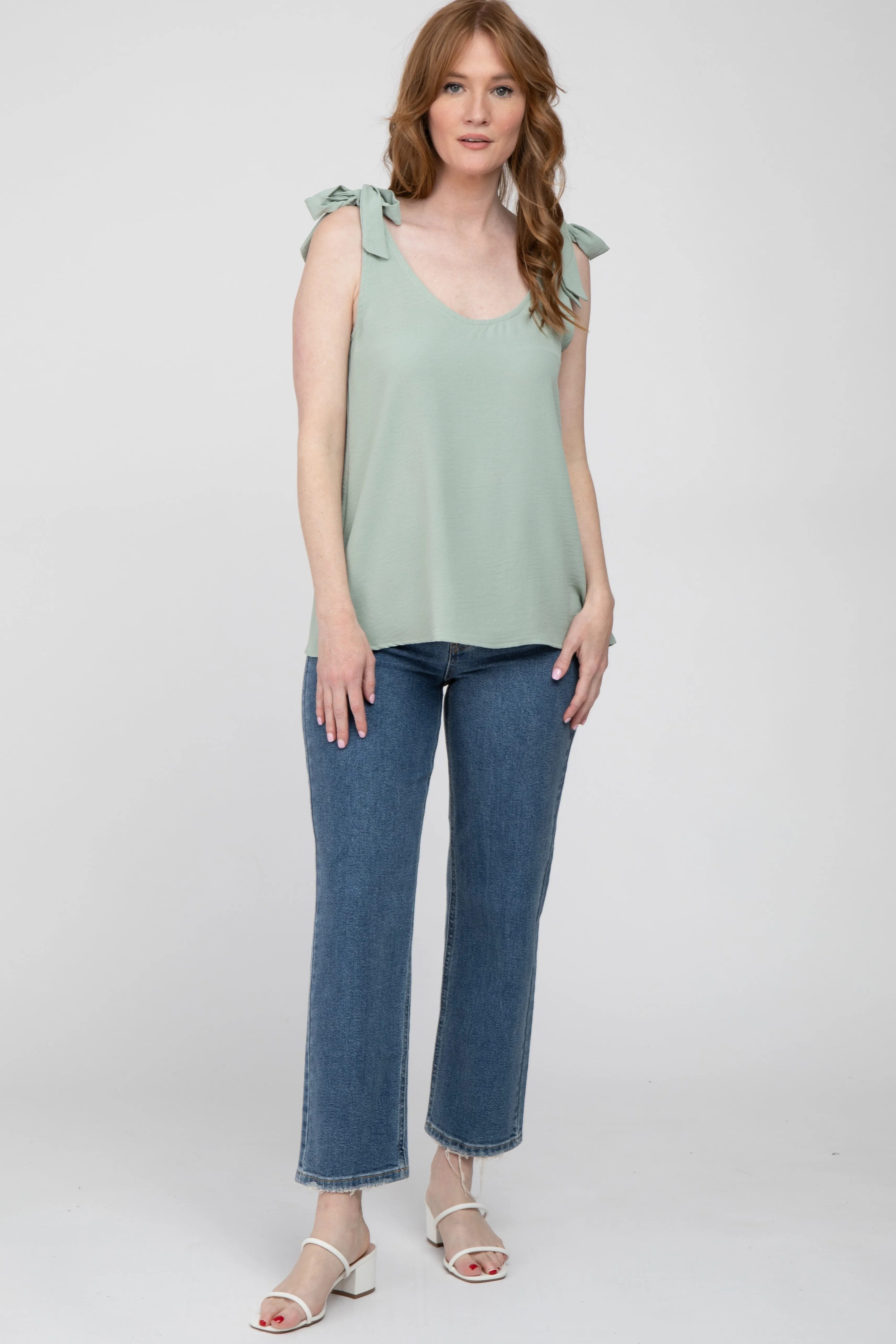 Sage Bow Shoulder Accent Sleeveless Top sold by Pinkblush product image thumbnail 2