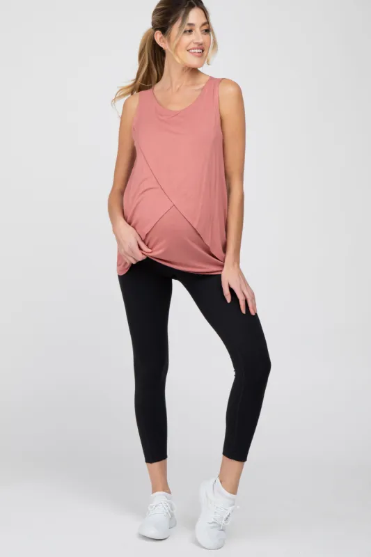 Black Side Pocket Maternity Active Cropped Legging sold by Pinkblush