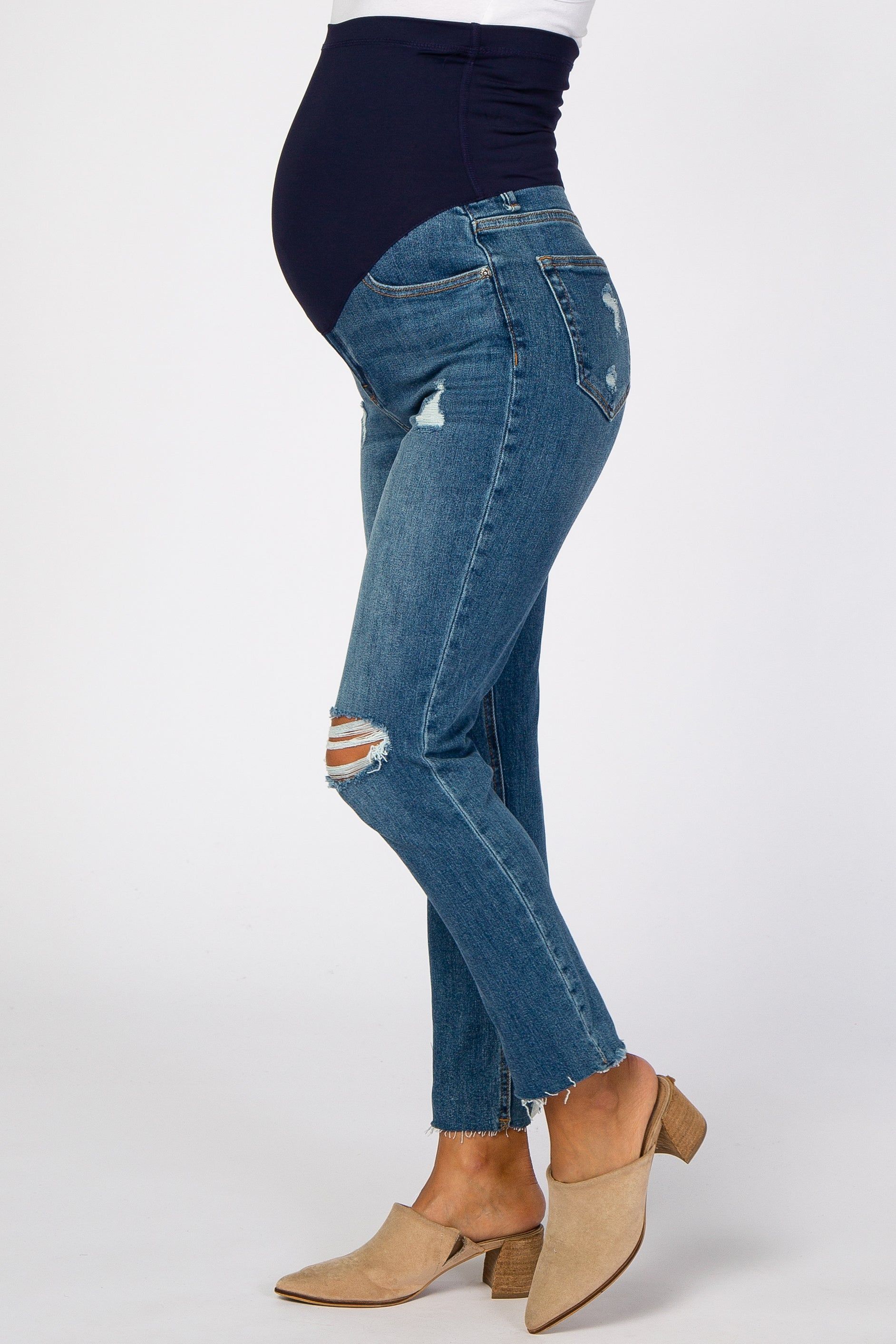 Blue Distressed Raw Hem Maternity Jeans sold by Pinkblush product image thumbnail 3
