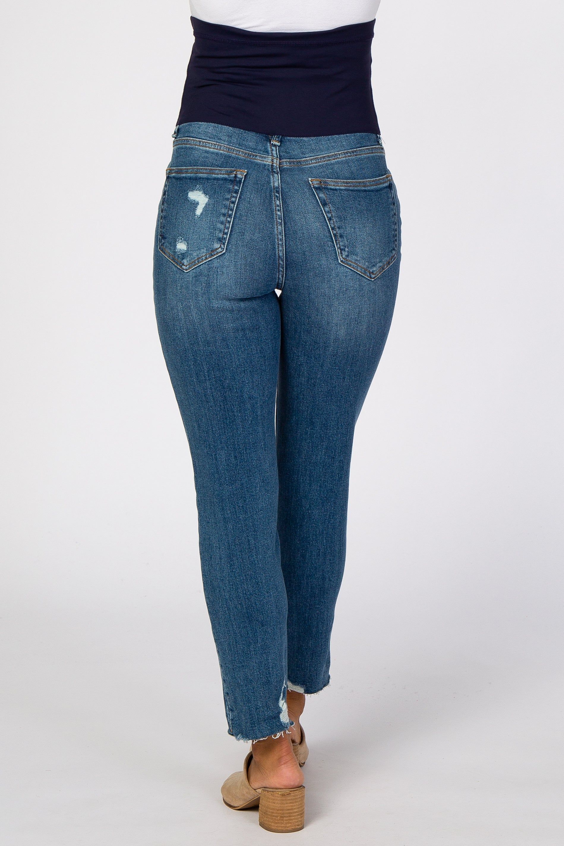 Blue Distressed Raw Hem Maternity Jeans sold by Pinkblush product image thumbnail 4