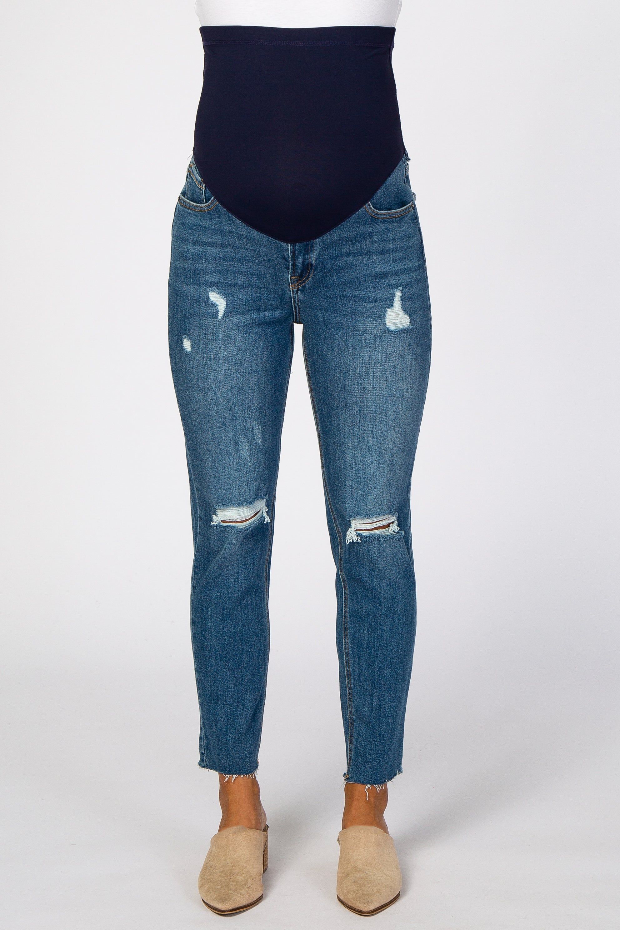 Blue Distressed Raw Hem Maternity Jeans sold by Pinkblush product image thumbnail 2