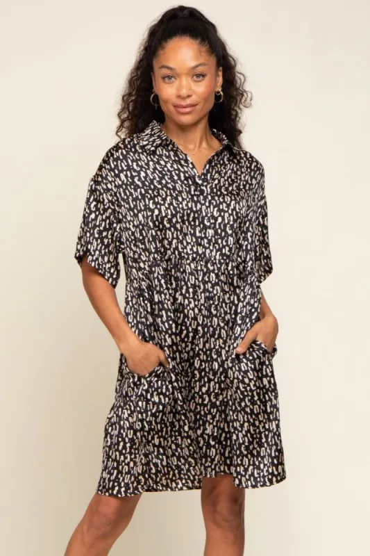 Black Printed Satin Collared Dress sold by Pinkblush