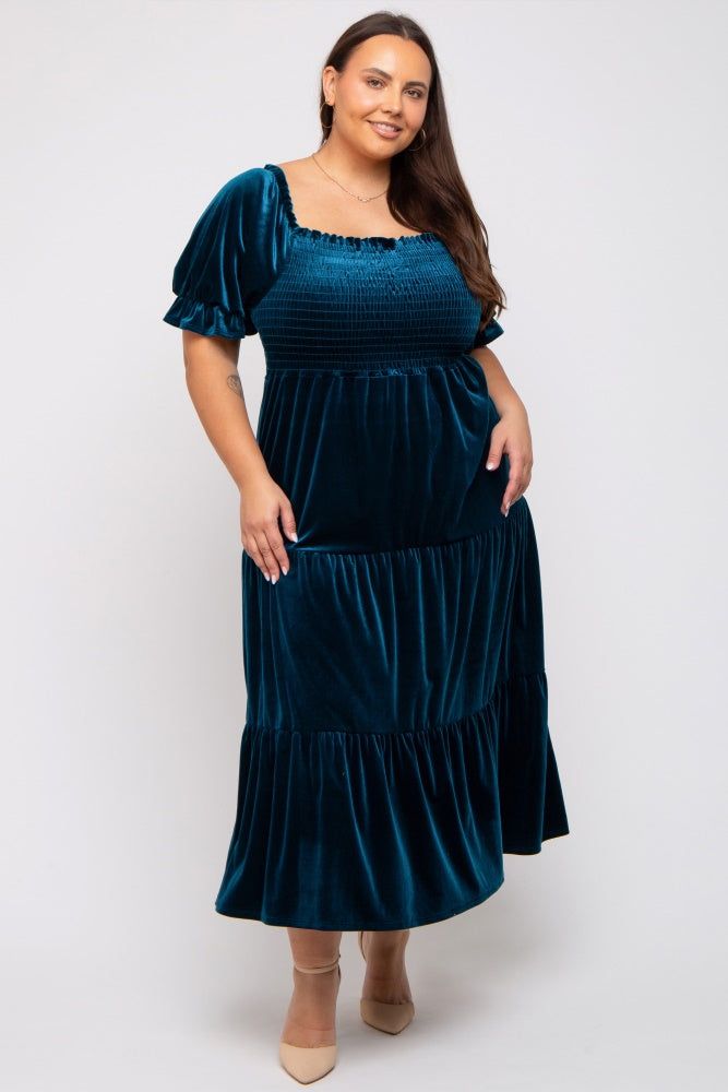 Teal Velvet Tiered Plus Midi Dress sold by Pinkblush product image thumbnail 2
