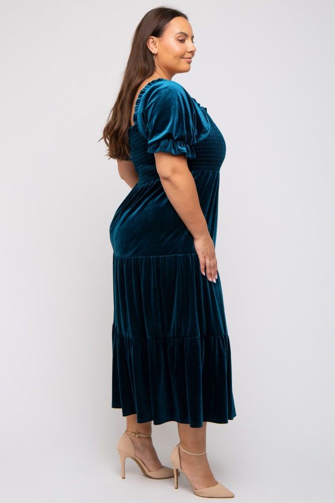 Teal Velvet Tiered Plus Midi Dress sold by Pinkblush product image thumbnail 3