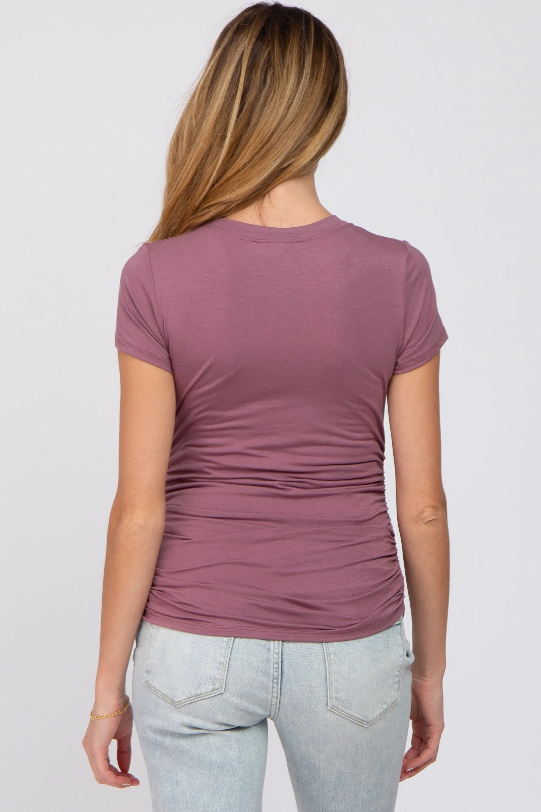 Dark Mauve Basic Short Sleeve Maternity Fitted Top sold by Pinkblush product image thumbnail 3