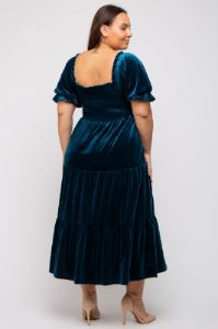 Teal Velvet Tiered Plus Midi Dress sold by Pinkblush