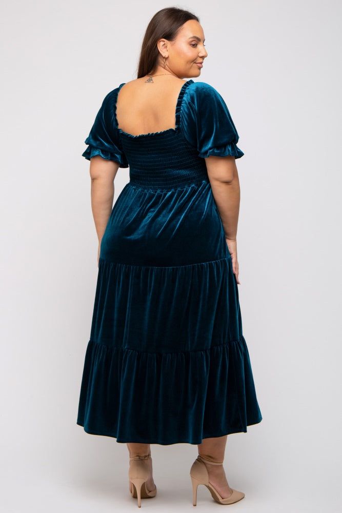 Teal Velvet Tiered Plus Midi Dress sold by Pinkblush product image thumbnail 4