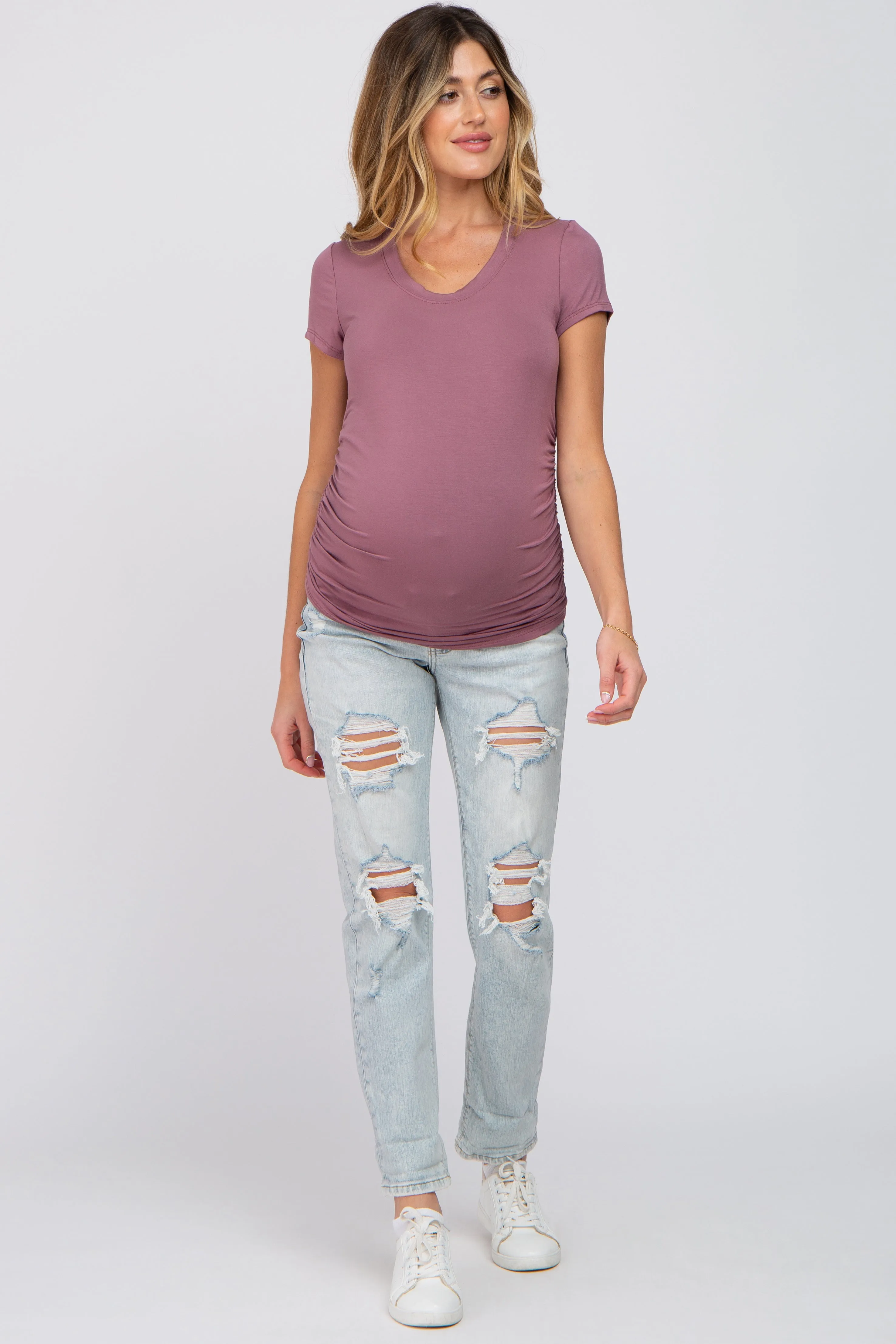 Dark Mauve Basic Short Sleeve Maternity Fitted Top sold by Pinkblush product image thumbnail 4