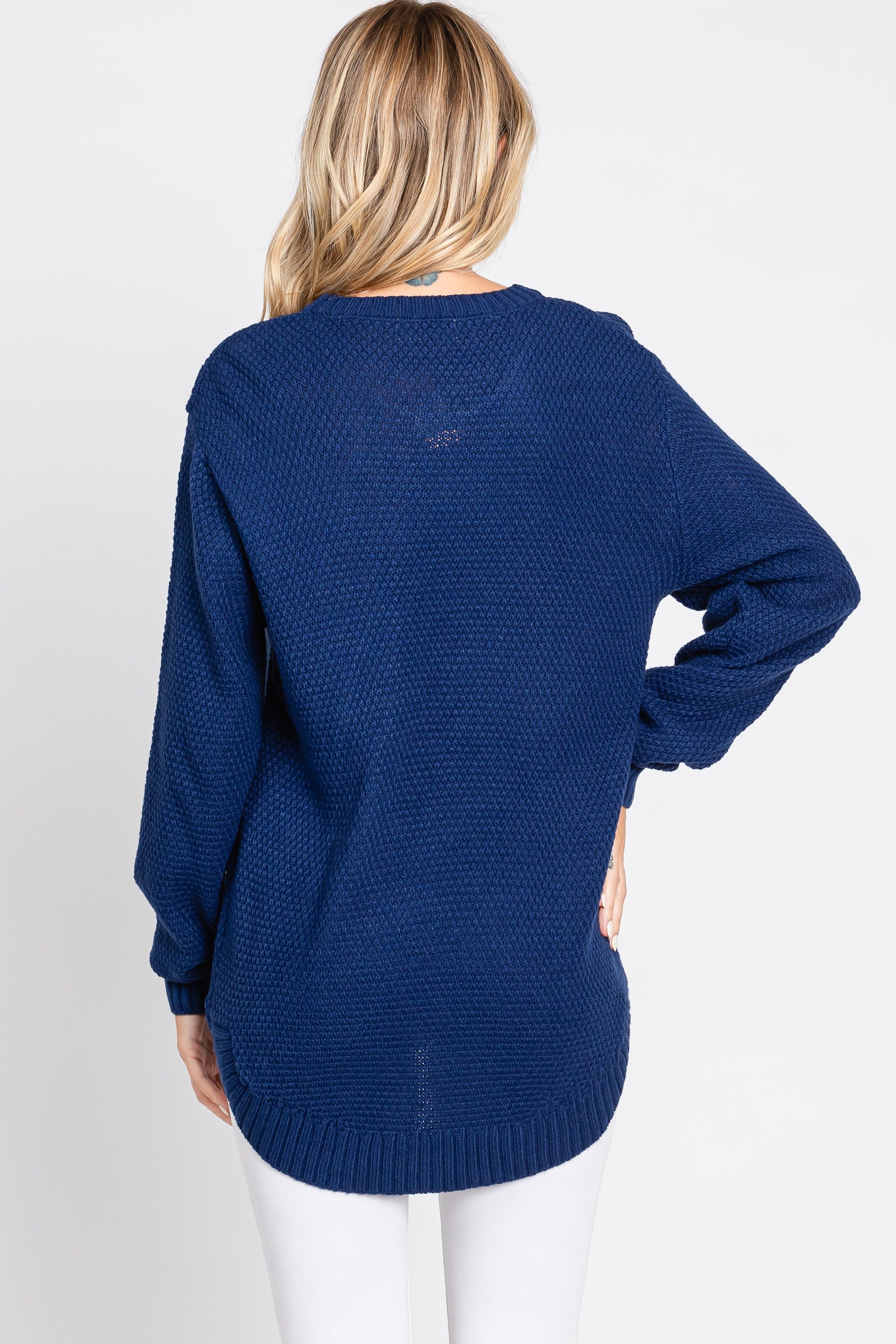 Navy Blue Waffle Knit Round Hem Sweater sold by Pinkblush product image thumbnail 3