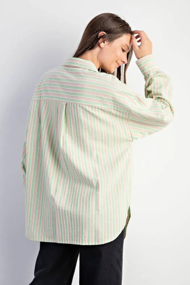 Sage Sand Stripe Button Down Soft Washed Shirt sold by Pinkblush product image thumbnail 3