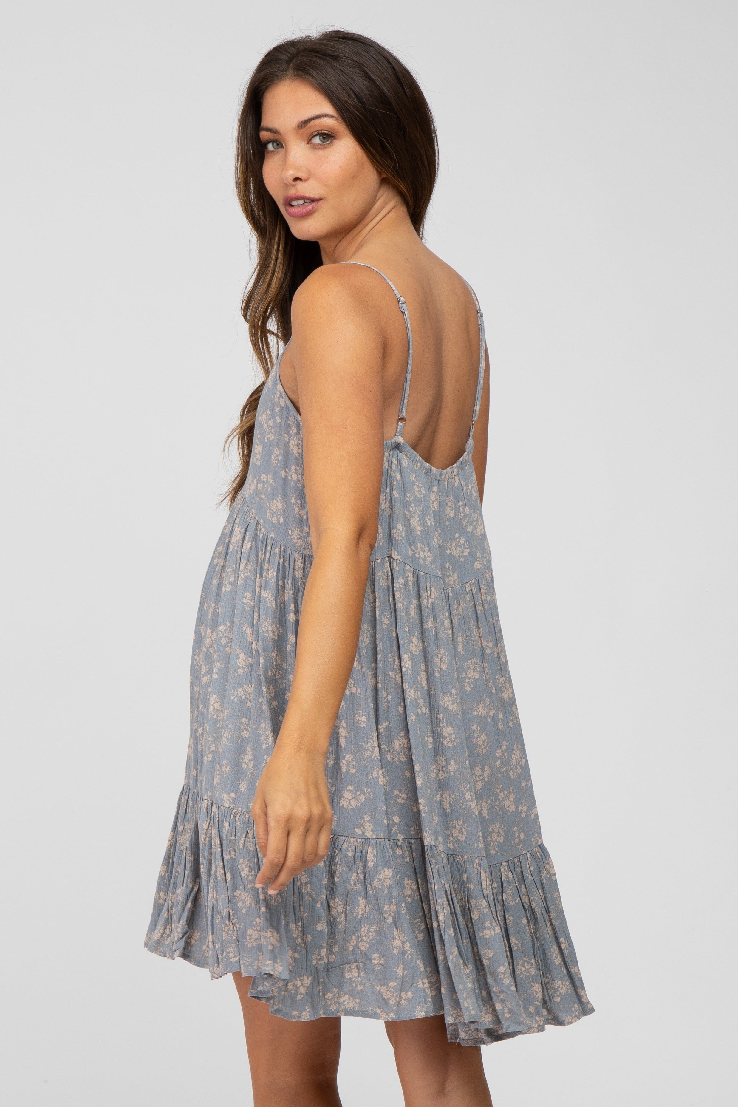 Blue Floral Button Front Ruffle Hem Maternity Dress sold by Pinkblush product image thumbnail 4